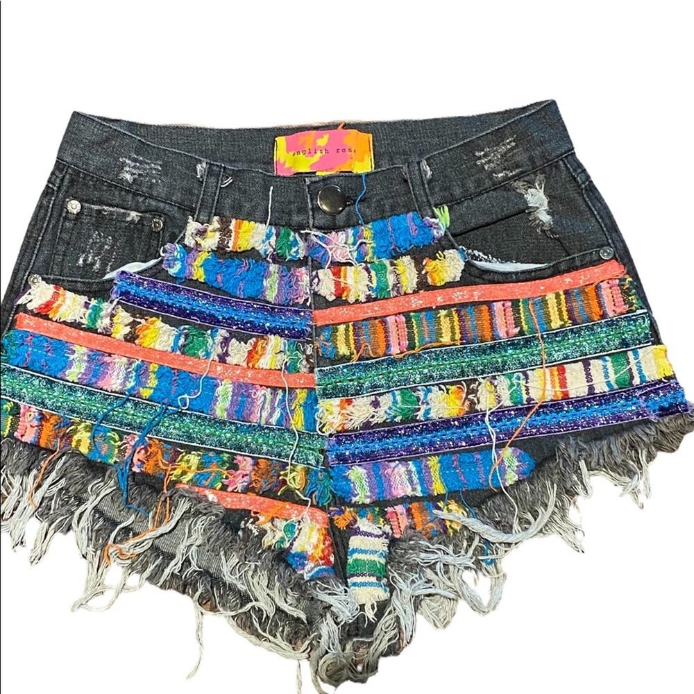 English Rose Womens Size Small Decorated Festival Short Shorts